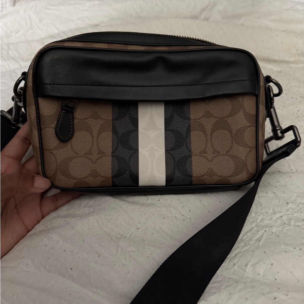 Coach Men's Brown and Black Crossbody Bag